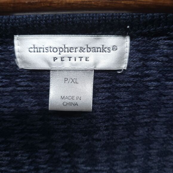 Christopher & Banks Sweater Petite XL Blue Full Zip Cardigan Geometric Knit - Picture 8 of 8